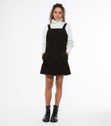 Petite Black Cord Mini Pinafore Dress ...